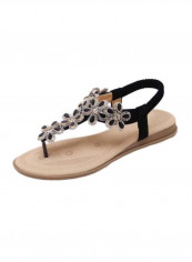 Stone Studded Flat Sandals Black/Beige reviews Stone Studded Flat Sandals Black/Beige