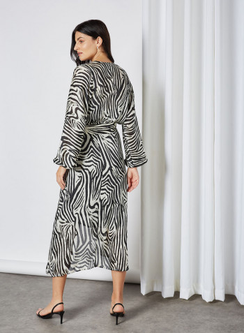 Zebra Pattern Midi Dress Black
