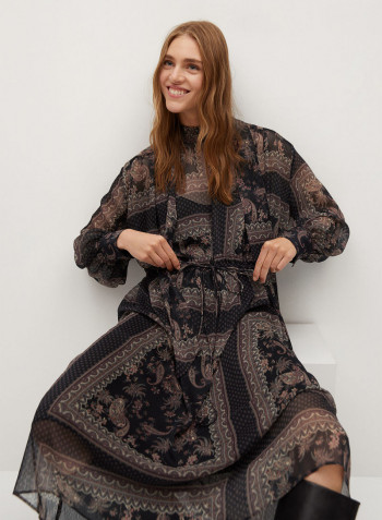 High Neck Printed Dress Black