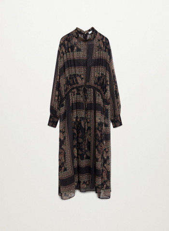 High Neck Printed Dress Black