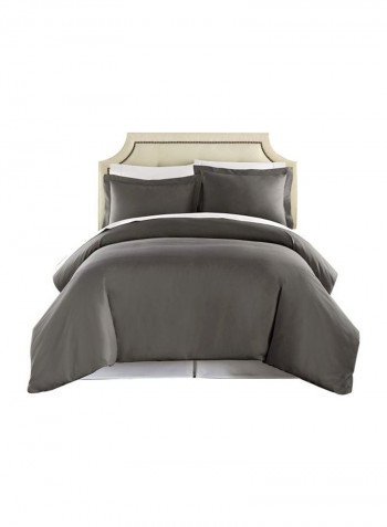 3-Piece Duvet Cover Set Polyester Grey Queen