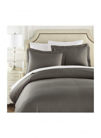 3-Piece Duvet Cover Set Polyester Grey Queen