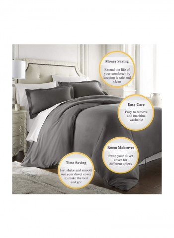 3-Piece Duvet Cover Set Polyester Grey Queen