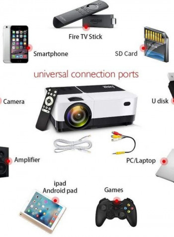 2500 Lumens LCD LED Portable Home Theater Video Projector WSKY-2018 Black/White