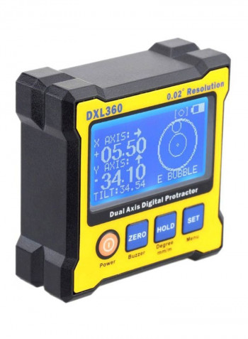 Dual Axis Digital Angle Protractor Yellow/Black