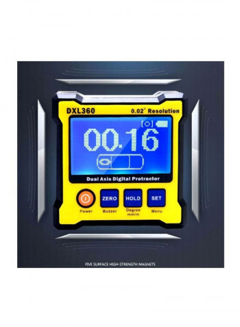 Dual Axis Digital Angle Protractor Yellow/Black