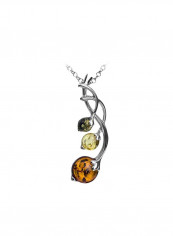 925 Sterling Silver Amber Studded Berries Shaped Pendant Necklace