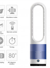 18-Inch Anion Remote Control Digital Display Bladeless Fan Blue 65cm