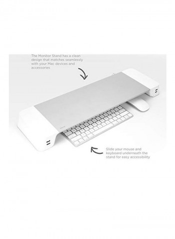 Monitor Stand With USB Hub White/Silver