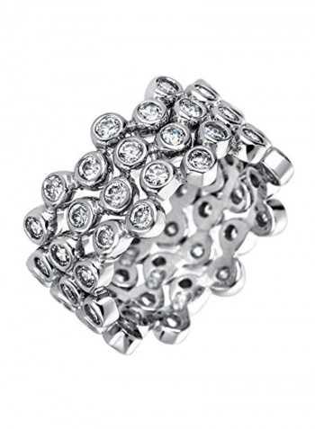 2-Piece 925 Sterling Silver Cubic Zirconia Studded Eternity Band Ring Set