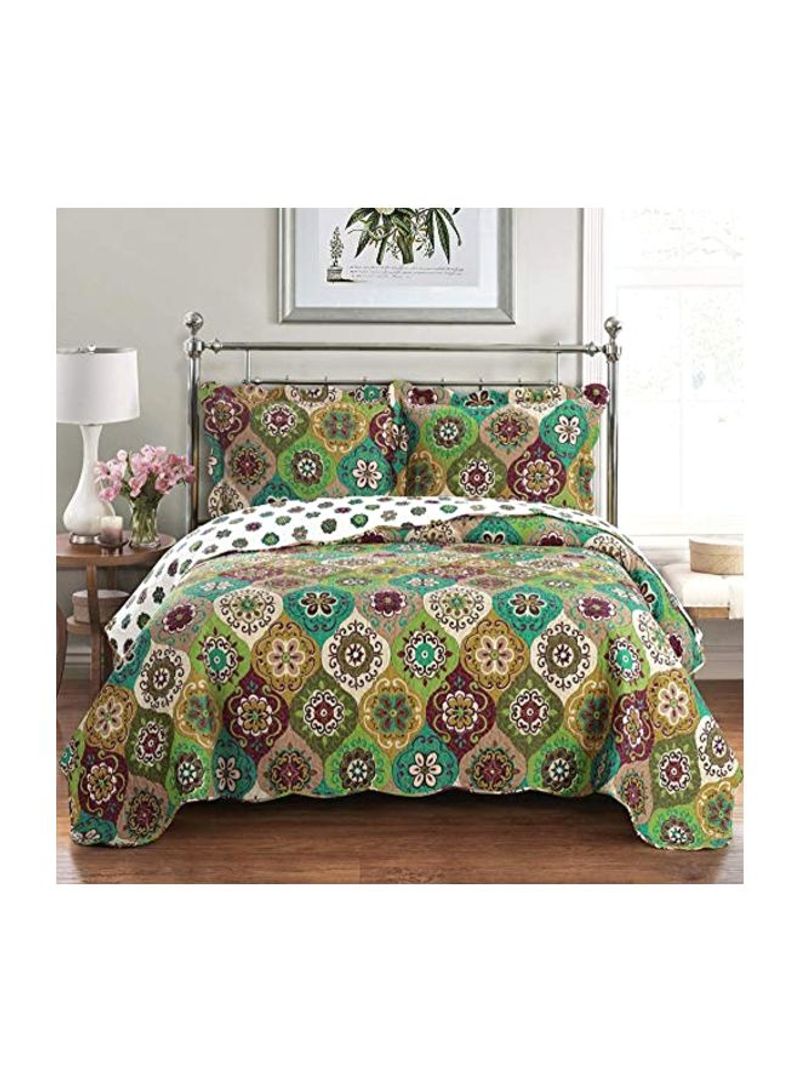 3-Piece Bonnie Printed Coverlet Set Green/Red/Brown King/Cal King