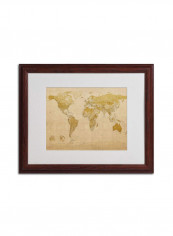 World Map Antique Artwork Wooden Frame Wall Art Multicolour 16 x 20inch