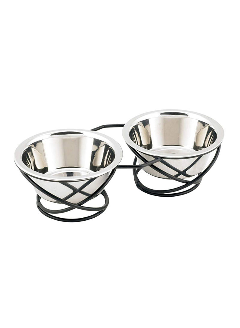 Double Diner Pet Bowl Silver 9.2x4.2x2.5inch