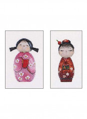 Kokeshi Dolls Counted Cross Stitch Kit Pink/Red/Black