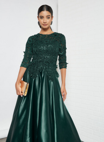 Lace Overlay Dress Green