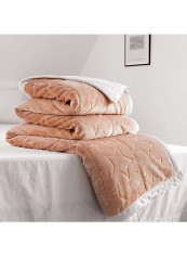 Carving Pattern Warm Blanket Throw Cotton Beige 200x230centimeter