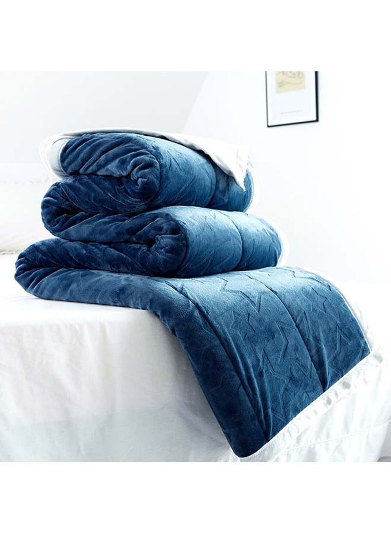 Carving Pattern Warm Blanket Throw Cotton Blue 200x230centimeter