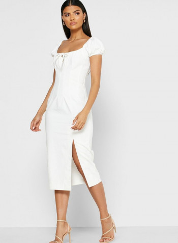 Tutti Frutti Side Slit Puff Sleeve Dress White
