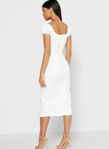 Tutti Frutti Side Slit Puff Sleeve Dress White