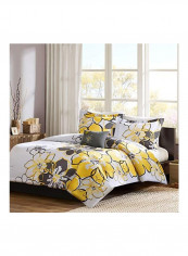 4-Piece Allison Comforter Set Polyester Yellow/Grey/White Queen
