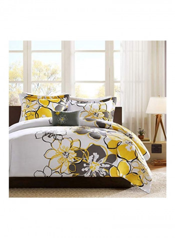 4-Piece Allison Comforter Set Polyester Yellow/Grey/White Queen