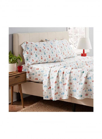 4-Piece Flannel Deep Pocket Sheet Set White/Green/Red Queen