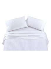 4-Piece Striped Pattern Queen Sheet Set Cotton White/Grey