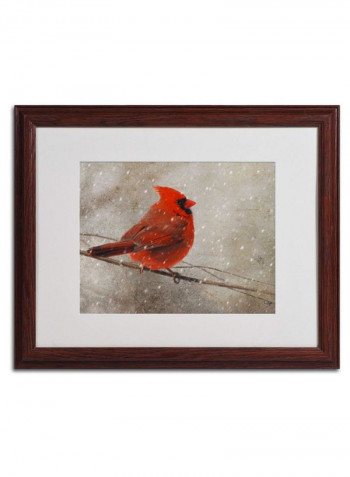 Cardinal In Winter Wooden Framed Wall Art Multicolour 16 x 20inch
