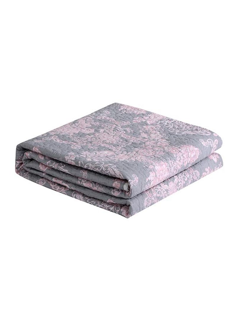 Color Block Design Printed Blanket Cotton Pink/Grey