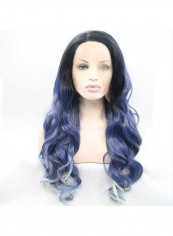 Melody Wig Blue Ombre Lace Front Wig With Dark Root Blue 8inch