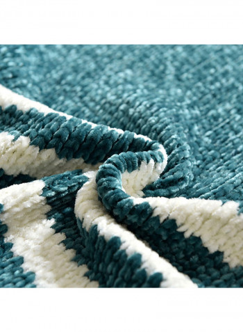 Color Block Stripe Knitted Throw Blanket Polyester Blue 130x150centimeter