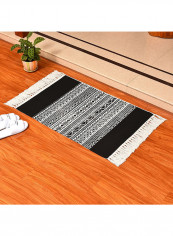 Geometric Pattern Tassel Doormat Black/White 60x130centimeter
