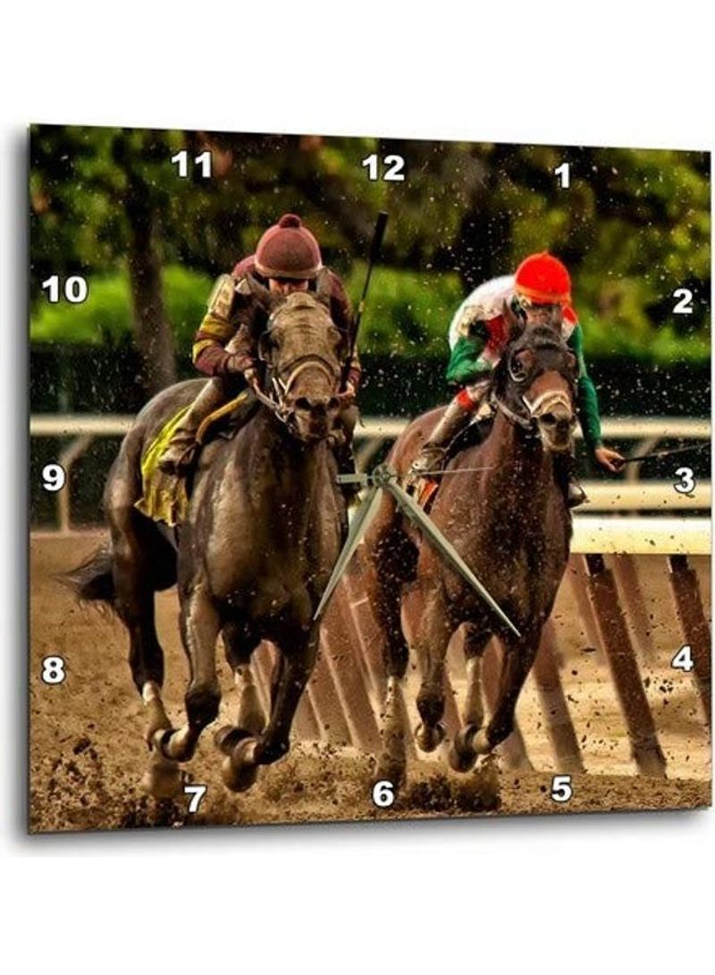 Racing Horses And Jockeys Printed Wall Clock Multicolour 15x15x0.1inch