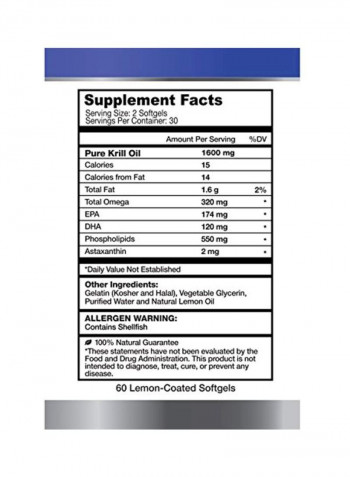 Krill Oil Platinum Dietary Supplement - 60 Capsules