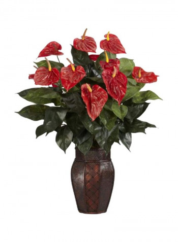 Anthurium Flower With Vase Silk Plant Green/Red/Brown