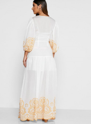 Scallop Neck Button Down Dress White/Yellow