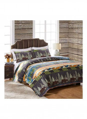 3-Piece Bear Lodge Quilt Set Green/Brown/Yellow Queen