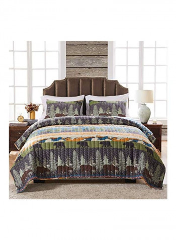 3-Piece Bear Lodge Quilt Set Green/Brown/Yellow Queen