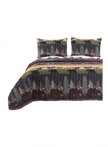3-Piece Bear Lodge Quilt Set Green/Brown/Yellow Queen