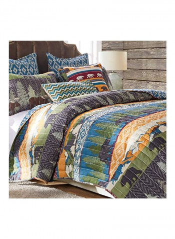 3-Piece Bear Lodge Quilt Set Green/Brown/Yellow Queen