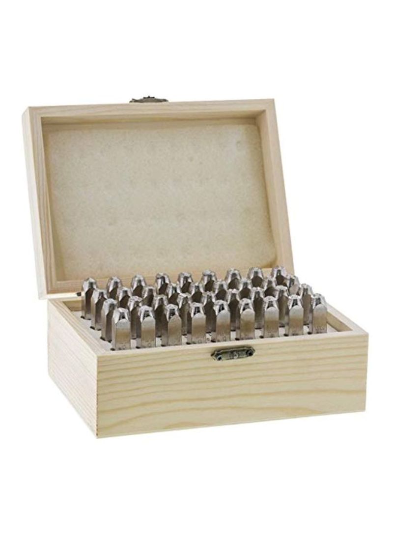 36-Piece Letter and Number Punch Set With Wooden Case Silver/Beige