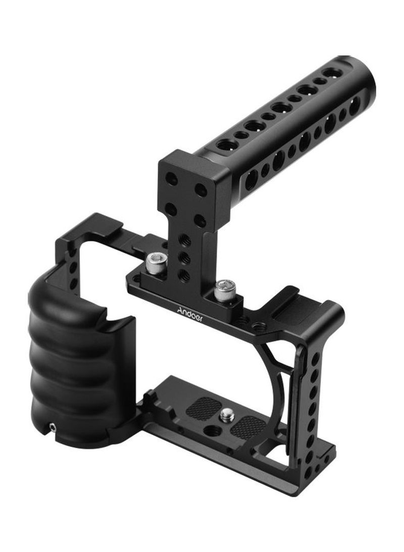 Video Camera Cage with Handle Grip Cold Shoe Mount Black