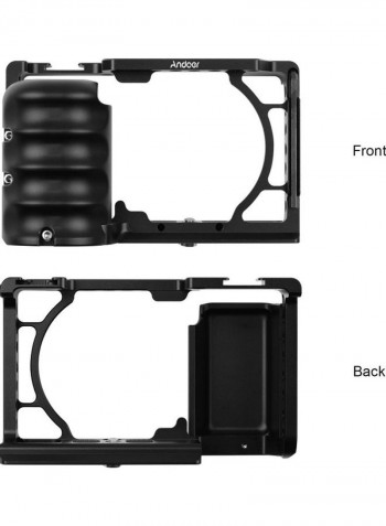 Video Camera Cage with Handle Grip Cold Shoe Mount Black