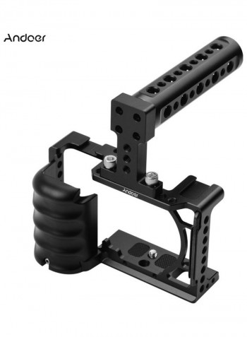 Video Camera Cage with Handle Grip Cold Shoe Mount Black