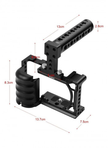 Video Camera Cage with Handle Grip Cold Shoe Mount Black