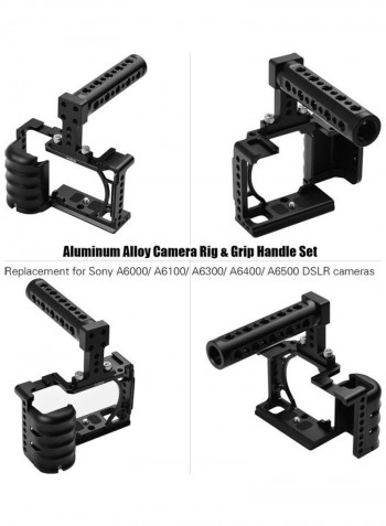 Video Camera Cage with Handle Grip Cold Shoe Mount Black