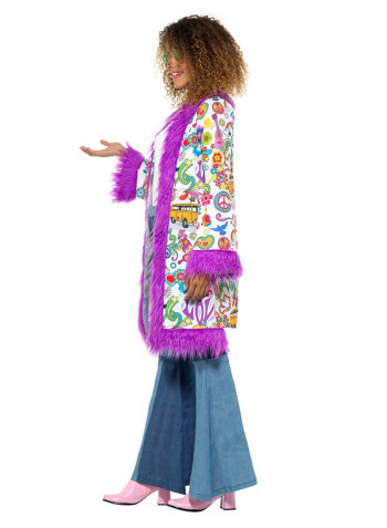 60s Groovy Hippie Coat With Fur Trim XL
