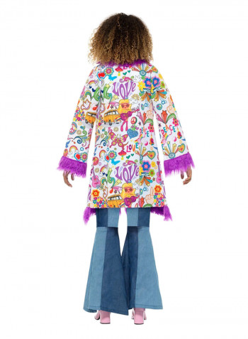 60s Groovy Hippie Coat With Fur Trim XL