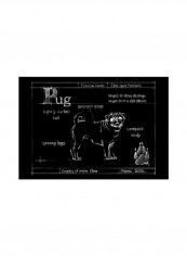 Blueprint Pug Poster Black/White 80x75x3.5centimeter