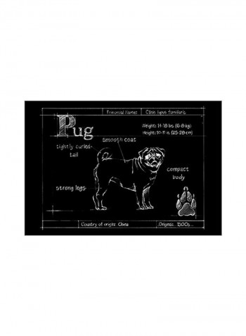 Blueprint Pug Poster Black/White 80x75x3.5centimeter